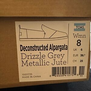 TOMS Deconstructed Alpargata in Grey Metallic Jute